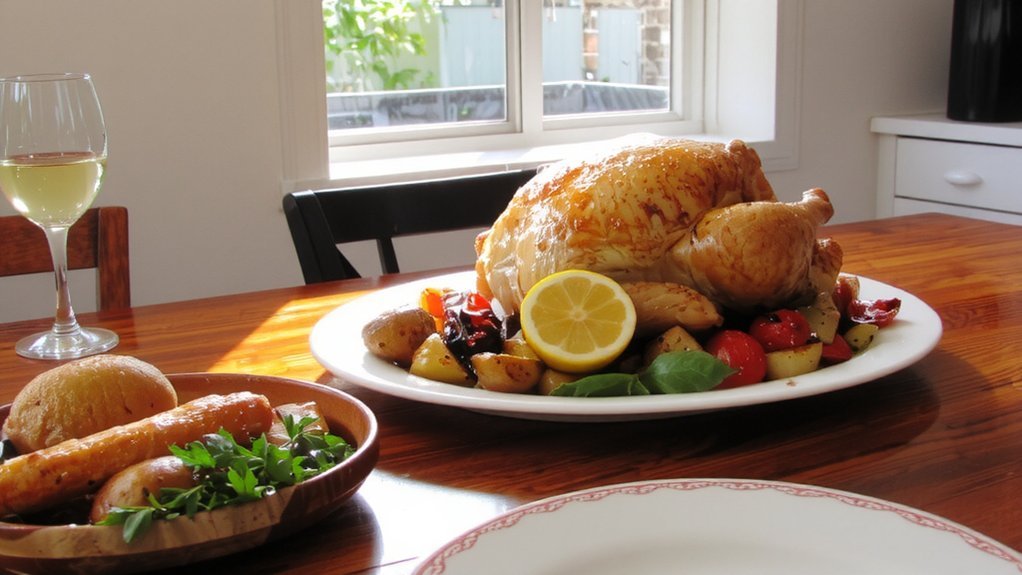 trussed lemon garlic roast chicken